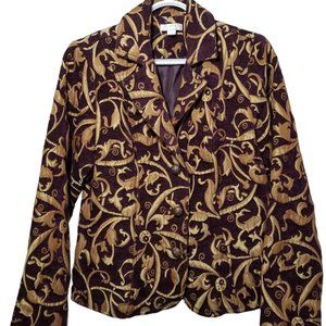 Women’s Burgundy & Gold Jacket Blazer Erin LondonJacquard Fabric Lined  Size 8